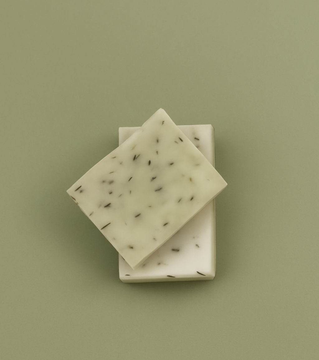 Artisanal botanical rosemary soap made with olive, coconut, palm and sweet almond oils